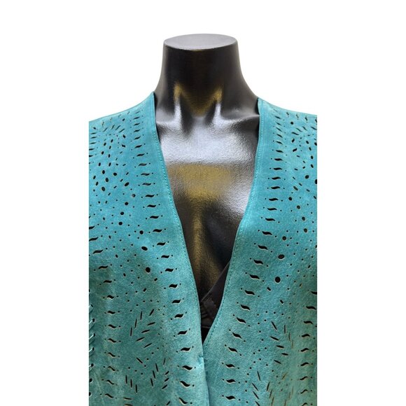 NWT Scully Teal Laser Cut Suede Fringe Vest Size L - Picture 5 of 7